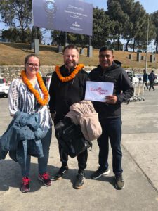 tourists welcomed by local guide at tibet